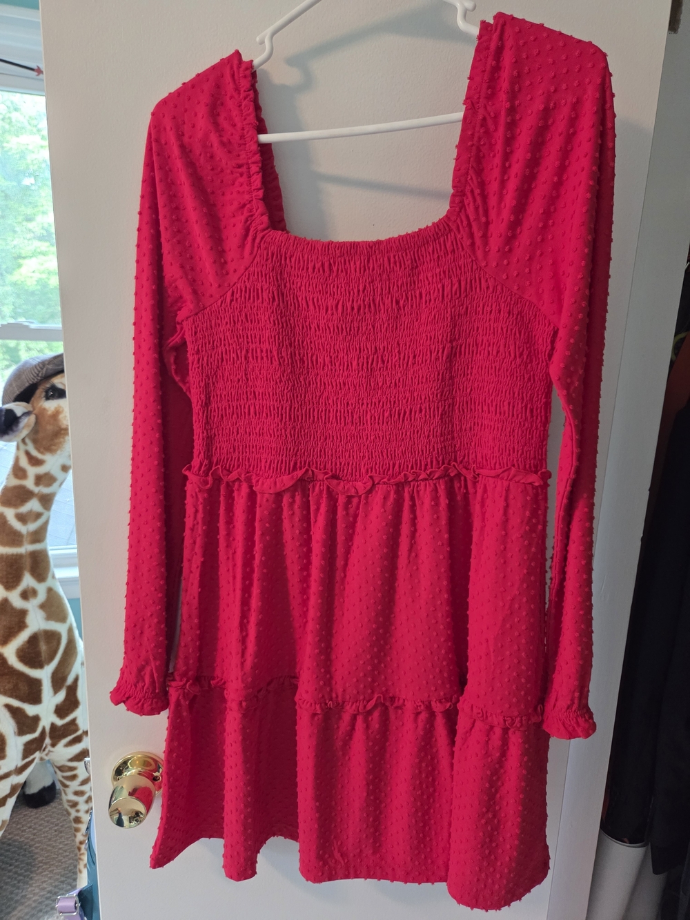 Crewcuts bright red smocked long-sleeve dress